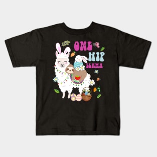 One Hip Llama Sloth Riding Llama Unicorn Funny Easter Day Kids T-Shirt